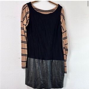 Bailey 44 Black Dress with Tan Striped Sleeves